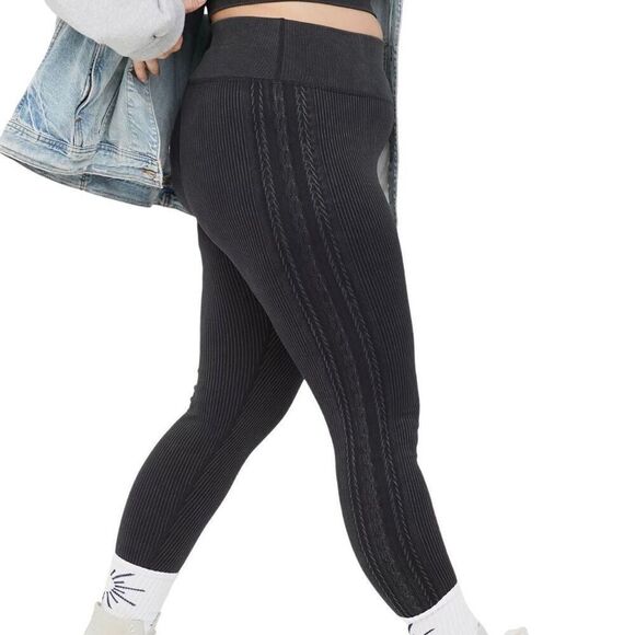 Aerie Offline Black Washed Seamless Faux Cable High Waisted Leggings N0367 - Picture 1 of 9